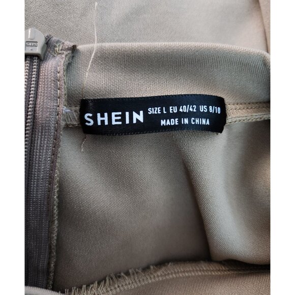 Cut-Out Long Sleeve Khaki Mini Dress With Back Zipper By Shein Size L - Picture 3 of 4